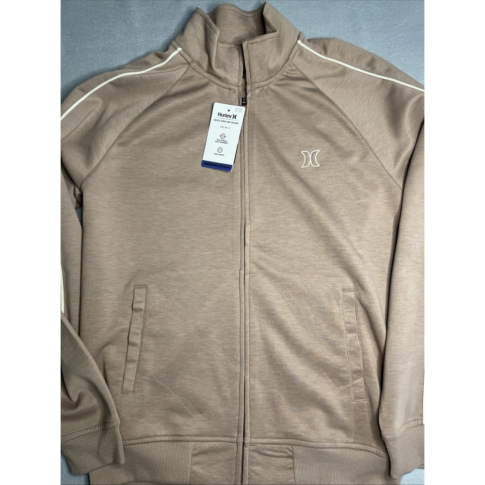 Hurley Exist Track Jacket - NWT Mens Size Small Cocoa / White Stripe - Picture 1 of 13